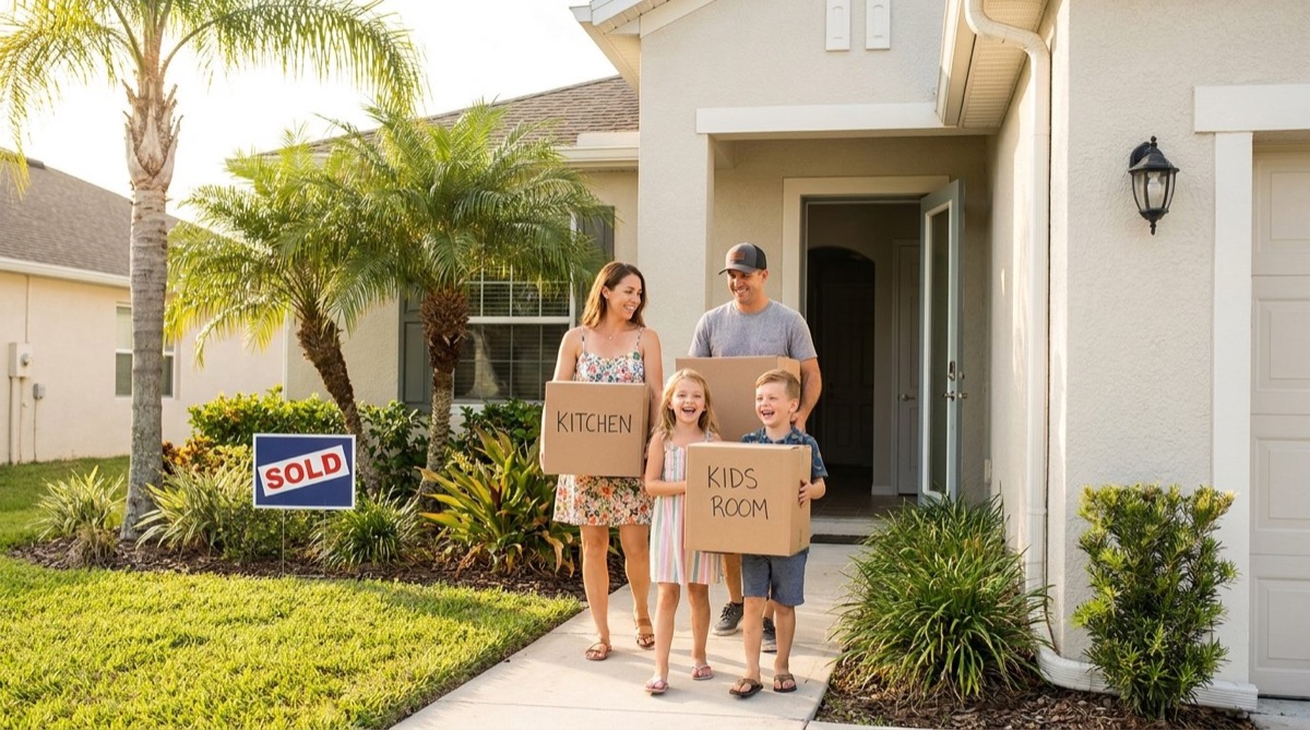 Family moving into a new Florida home
