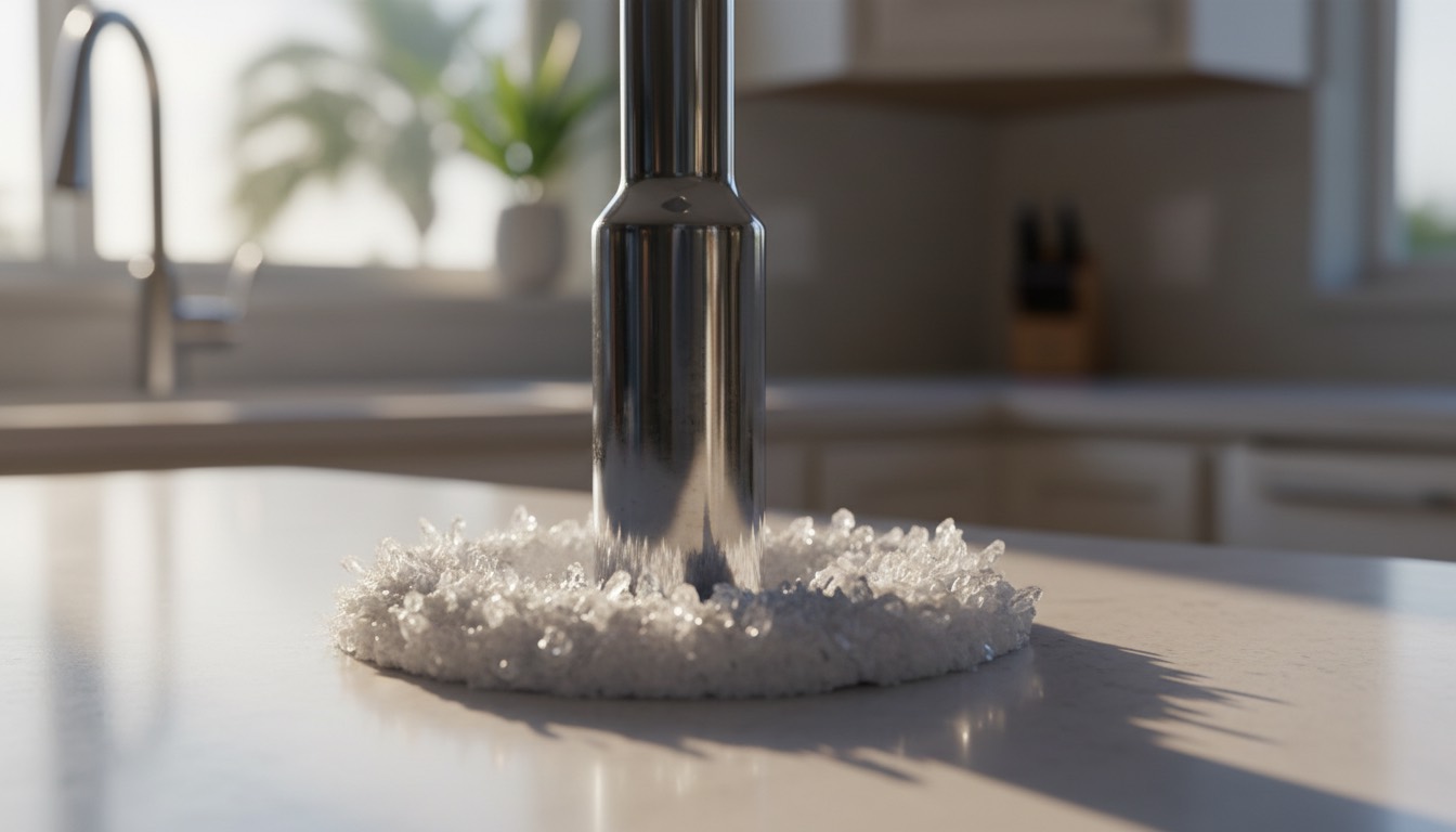 Kitchen faucet with white hard-water scale buildup in a modern Florida home